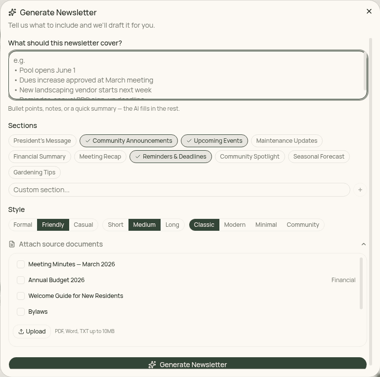 AI newsletter generation preview