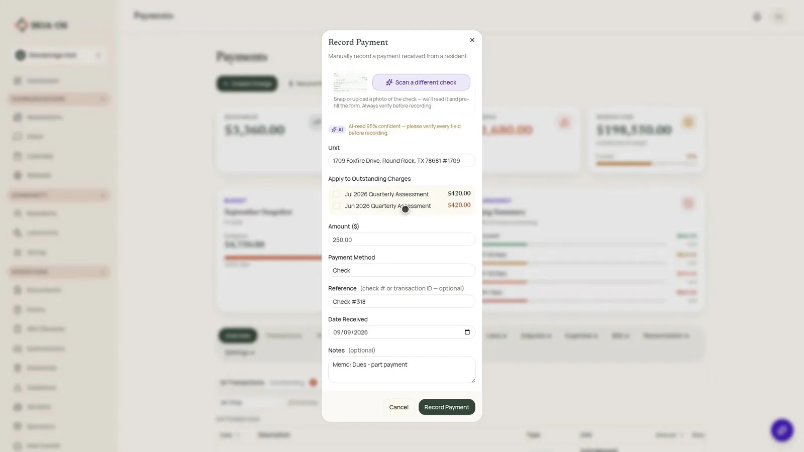 How to Record a Paper Check Payment in HOA-OS