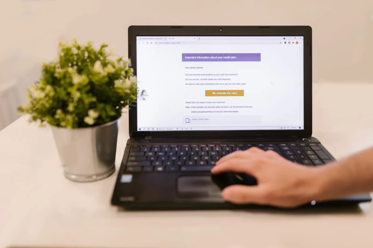 A person at a laptop reading an email indoors