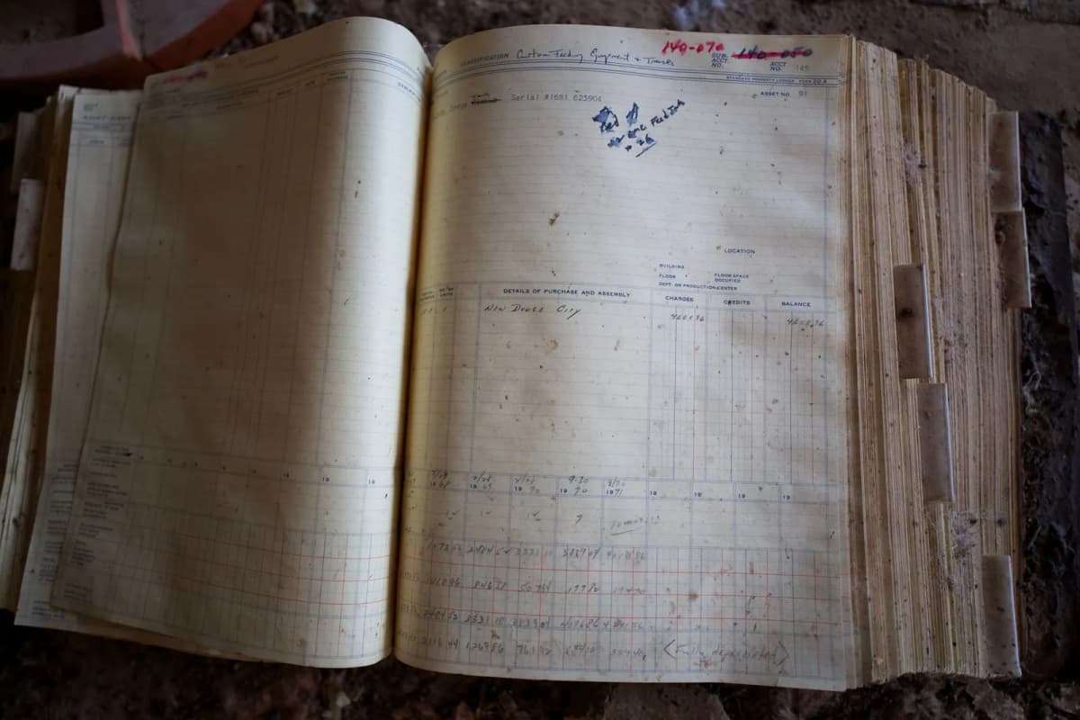 An open handwritten ledger with yellowing pages