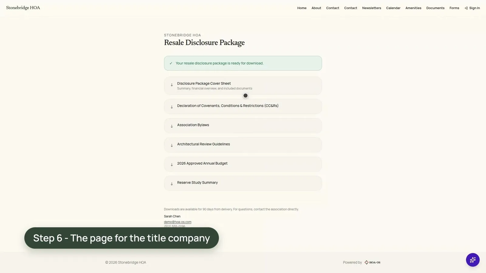 How does a board send a title company the resale package it ordered before a home sale closes?